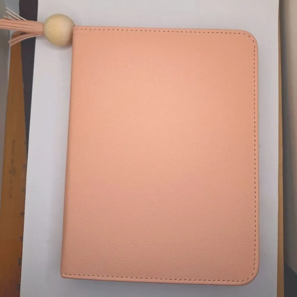 Pink leather journal planner book removeable jacket wallet compartment zipper